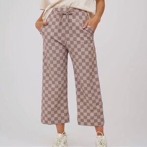 Albion Audrey Wide Leg Brown Checkered Pants Large Petite